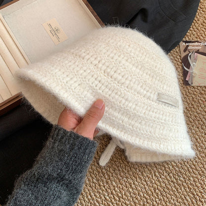 🆕新品上架💖【梨花瑪雅】💕韓系簡約美拉德皮標復古針織漁夫帽顯臉小(5色)