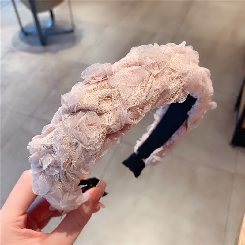🆕新品上架【梨花瑪雅】💖韓風INS溫柔高顱頂甜美蕾絲玫瑰花朵髮箍(3色)