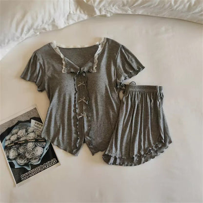新品上架💕【LIHUA MAYA】採購推薦莫代爾固定胸墊舒柔短袖睡衣家居服套裝(4色)