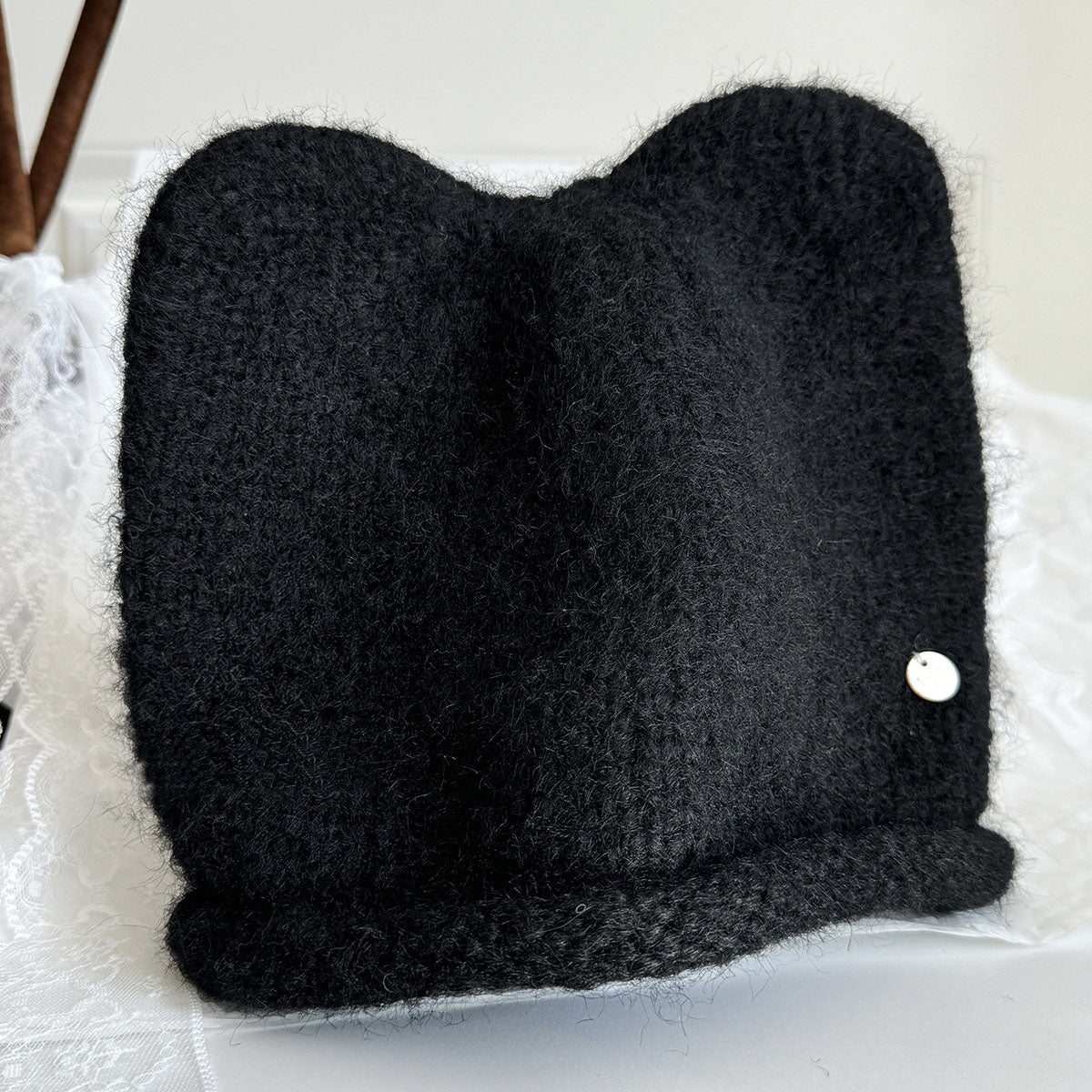 🆕新品上架💖【梨花瑪雅】💕韓系圓頂貓耳朵保暖貝殼釦毛線帽(6色)