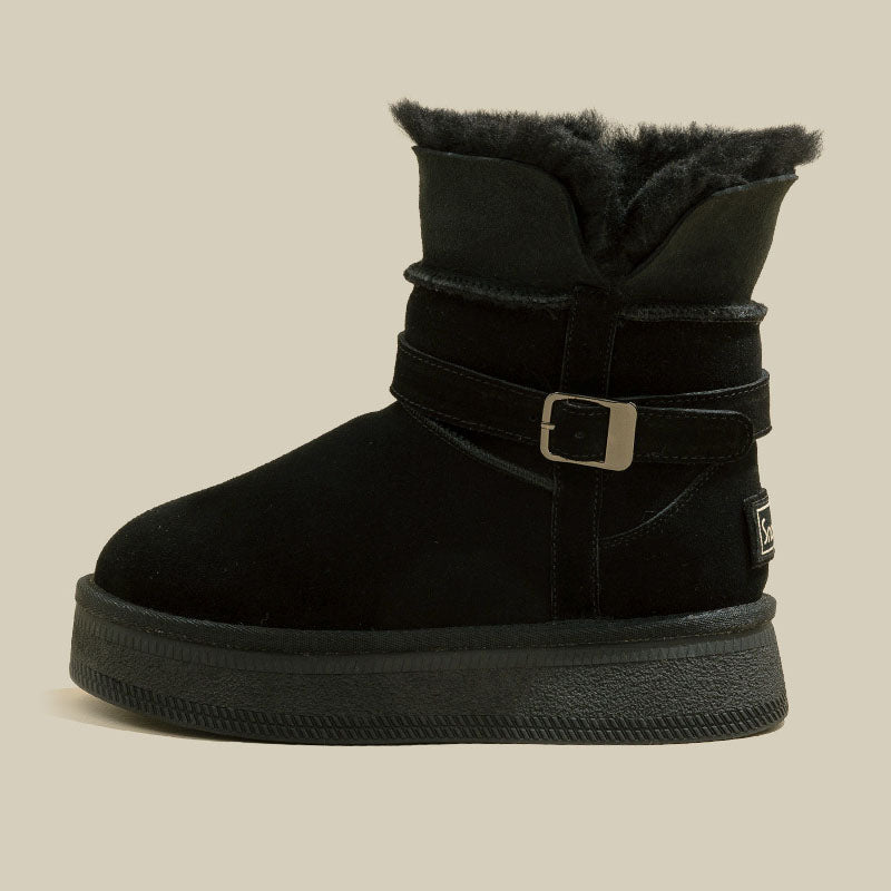 🆕新品上架【梨花瑪雅】💕厚底內絨側釦環可翻中筒內增高雪靴(3色)