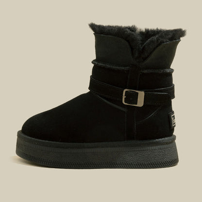 🆕新品上架【梨花瑪雅】💕厚底內絨側釦環可翻中筒內增高雪靴(3色)