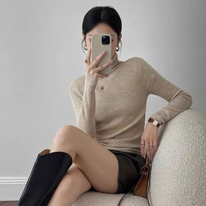 🆕新品上架💖【梨花瑪雅】搭配大衣的高領羊毛針織薄款基本款內搭上衣(7色)