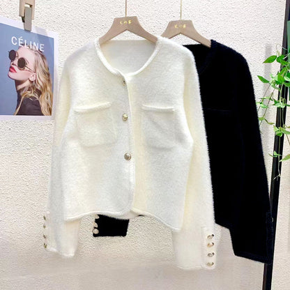 🆕新品上架💖【梨花瑪雅】💖法式優雅質感水貂絨柔軟小香風金扣外套(2色)💐韓國連線