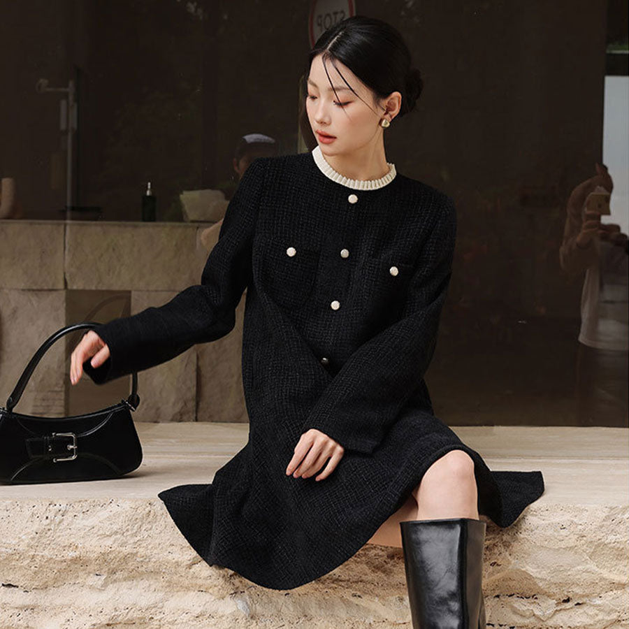 🆕新品上架💖【梨花瑪雅】🎠秋冬新貴族摺領小香風氣質輕奢傘擺洋裝(2色)