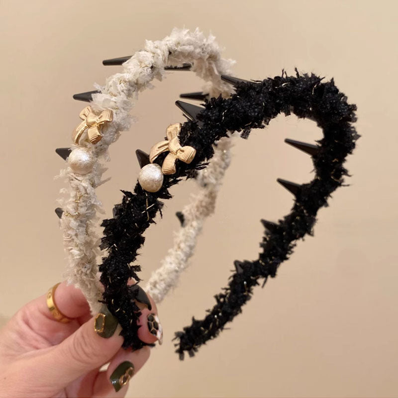 🆕新品上架【梨花瑪雅】💕法式氣質精緻蝴蝶結珍珠小香風高顱頂防滑髮箍(2色)