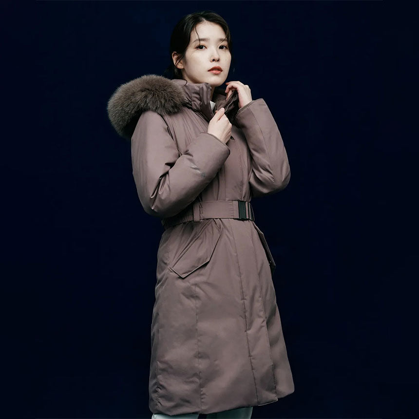 🆕新品上架【梨花娘】韓國品牌BLACKYAK IU代言狐狸毛領長款釦環腰帶極地羽絨外套(4色)