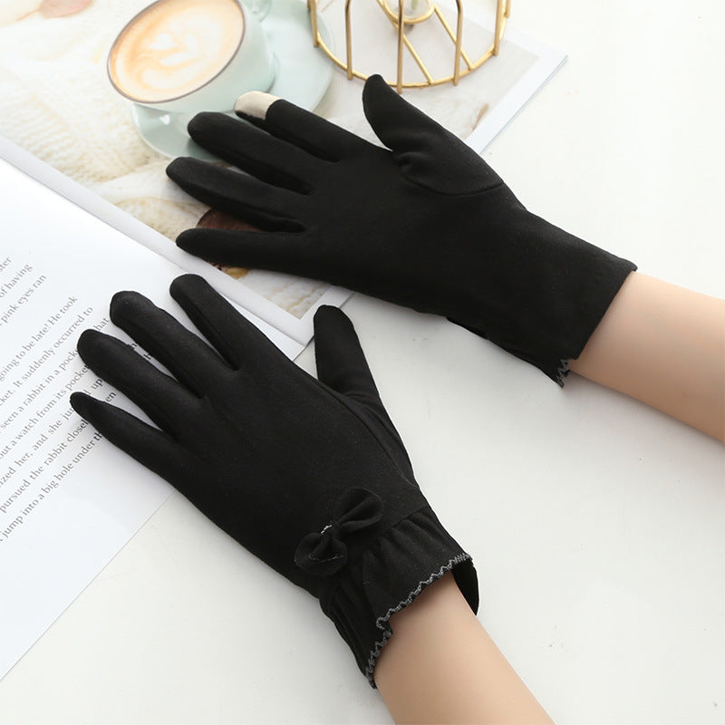 🆕新品上架【梨花瑪雅】🍂秋冬柔軟輕盈防風防滑加厚德絨保暖蝴蝶結手套(5色)👍韓國連線