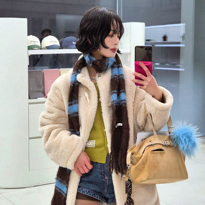 💜新品上架【梨花娘】韓國品牌GENERAL IDEA軟萌牛角扣俐落麂皮風雙面穿仿羊羔絨大衣(兩色)