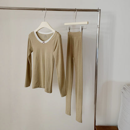 🆕新品上架💖【梨花瑪雅】🐏綿羊毛輕盈舒適V領合身發熱套裝(6色)