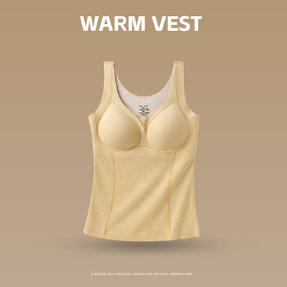 🆕新品上架💖【梨花瑪雅】🔥羊絨蠶絲V領網紗加厚內搭無痕保暖附胸墊塑身背心(6色)