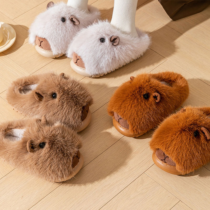 🆕新品上架【梨花瑪雅】💕秋冬新品可愛水豚萌寵保暖居家外穿防滑拖鞋(3色)