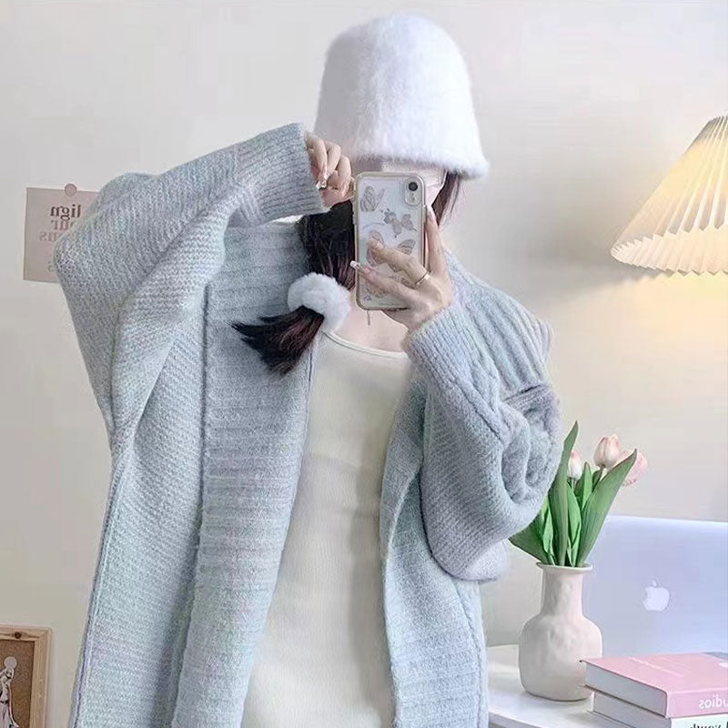 🆕新品上架💖【梨花瑪雅】💖優雅氣質慵懶大翻領長版針織開襟衫外套(5色) 韓國連線🤞