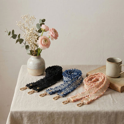 新品上架【梨花瑪雅】💖法式精緻寬版毛線小香風編織粗花呢流蘇邊背帶💕