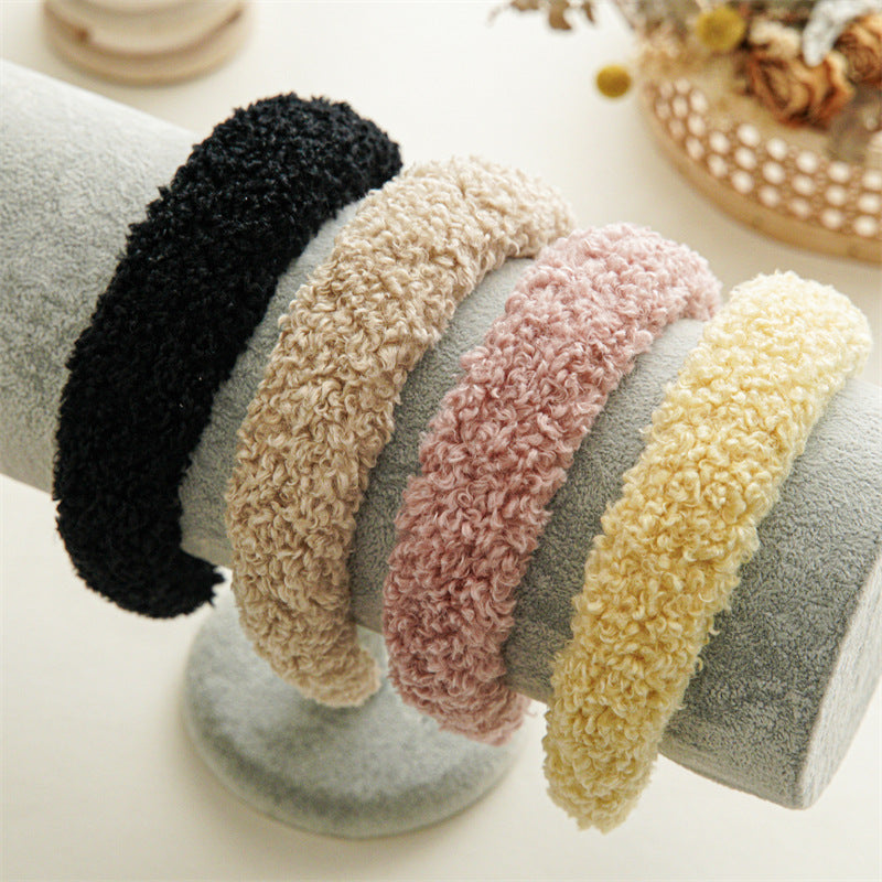 🆕新品上架【梨花瑪雅】韓風🐏羊羔毛寬版秋冬款高顱頂百搭甜美洗臉髮箍(4色)