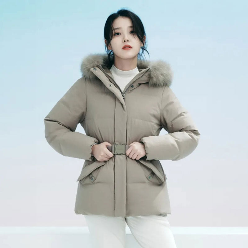 🆕新品上架【梨花娘】韓國品牌BLACKYAK IU代言狐狸毛領中長款釦環腰帶極地羽絨外套(4色)
