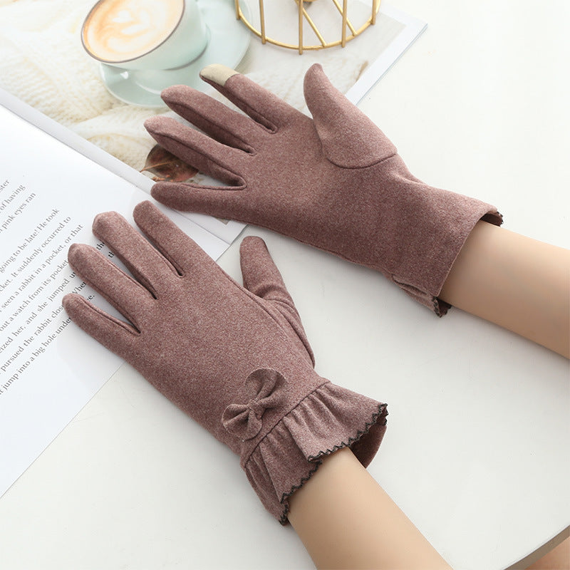 🆕新品上架【梨花瑪雅】🍂秋冬柔軟輕盈防風防滑加厚德絨保暖蝴蝶結手套(5色)👍韓國連線