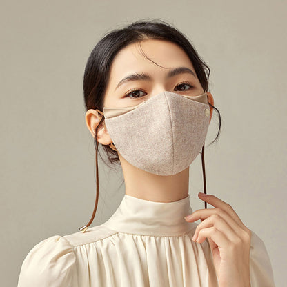 🆕新品上架💖【梨花瑪雅】💕澳洲羊毛拼接絲質保暖防風透氣修飾臉型口罩(4色)