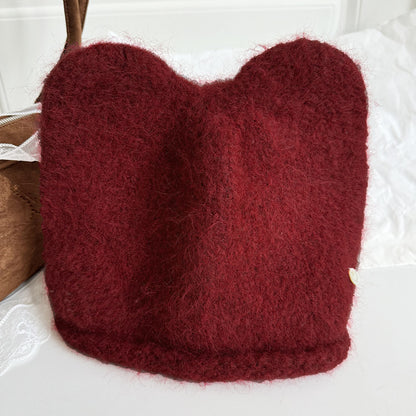 🆕新品上架💖【梨花瑪雅】💕韓系圓頂貓耳朵保暖貝殼釦毛線帽(6色)