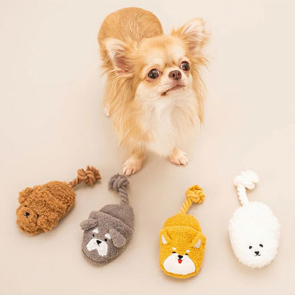 日本新品上架【梨花娘】🐾Solgra 🐶軟綿綿狗狗拖鞋造型繩結玩具 (柴犬/比熊/雪納瑞/貴賓)