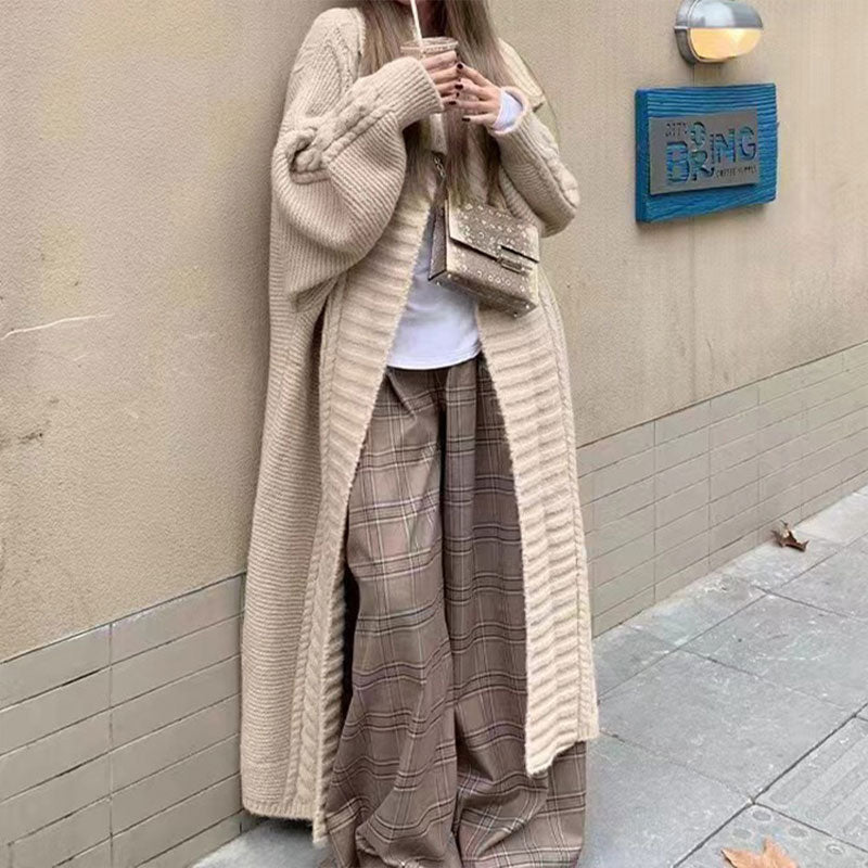 🆕新品上架💖【梨花瑪雅】💖優雅氣質慵懶大翻領長版針織開襟衫外套(5色) 韓國連線🤞