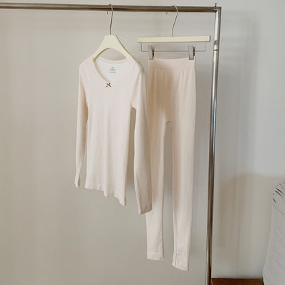 🆕新品上架💖【梨花瑪雅】🐏綿羊毛輕盈舒適V領合身發熱套裝(6色)