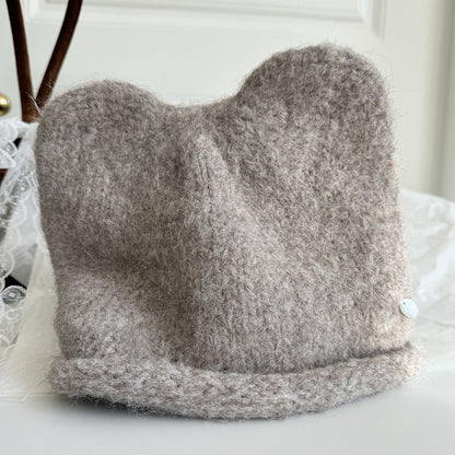 🆕新品上架💖【梨花瑪雅】💕韓系圓頂貓耳朵保暖貝殼釦毛線帽(6色)