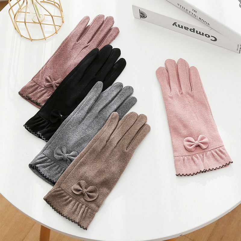 🆕新品上架【梨花瑪雅】🍂秋冬柔軟輕盈防風防滑加厚德絨保暖蝴蝶結手套(5色)👍韓國連線