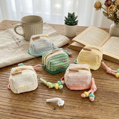 🆕新品上架【梨花瑪雅】可愛便攜小香風蘋果無線藍芽耳機保護收納軟布套(5色)