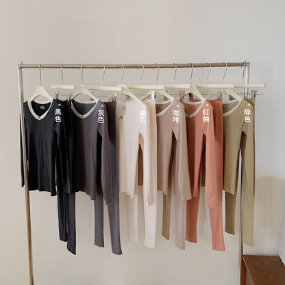 🆕新品上架💖【梨花瑪雅】🐏綿羊毛輕盈舒適V領合身發熱套裝(6色)