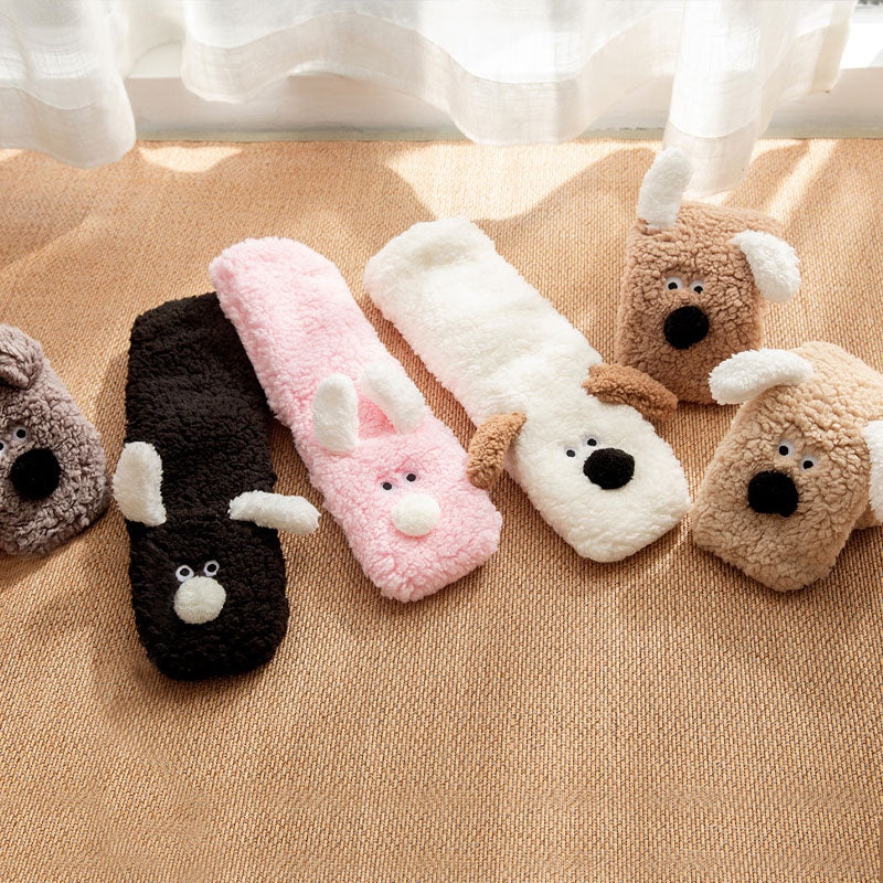 🆕新品上架💖【梨花瑪雅】🔥口愛小狗加絨舒服保暖室內止滑雪地地板襪(6色)