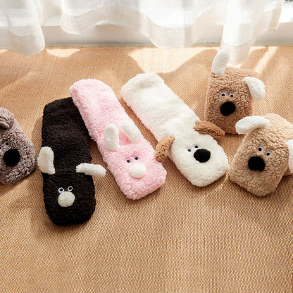 🆕新品上架💖【梨花瑪雅】🔥口愛小狗加絨舒服保暖室內止滑雪地地板襪(6色)