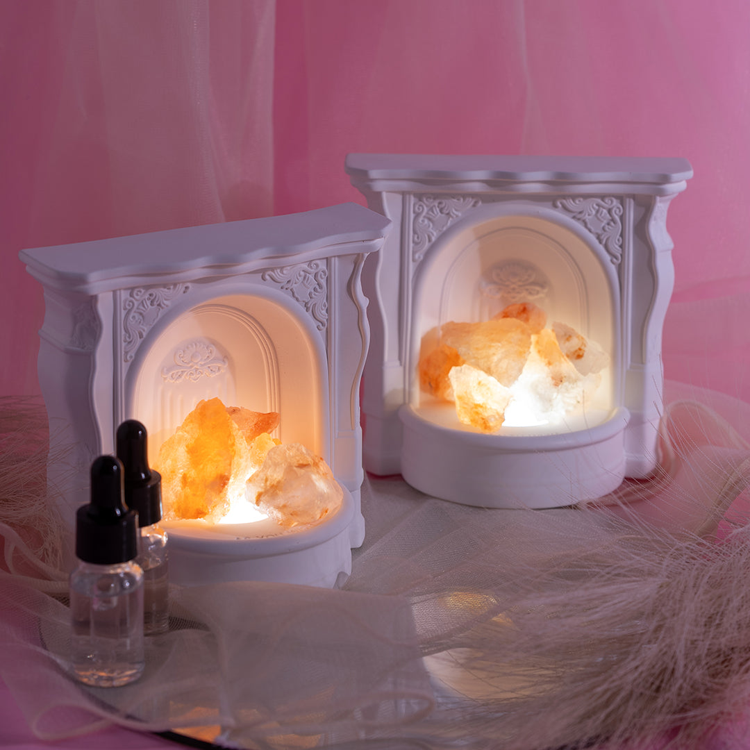 🆕新品上架【梨花瑪雅】選品🏛️3段燈光調節歐洲宮廷壁爐天然水晶石香薰擺飾持久無火精油小夜燈