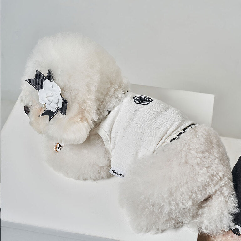 韓國新品上架【梨花娘】🐾BAILEY 🐶秋冬新品 山茶花刺繡方形領口粗花編織保暖針織寵物服飾(2色)