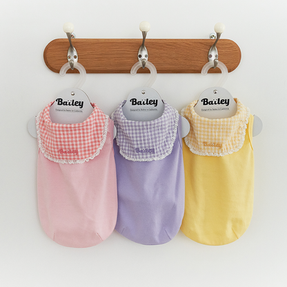 韓國新品上架【梨花娘】🐾BAILEY 🐶秋冬新品 韓系溫小公主格子領蕾絲邊刺繡寵物服飾(3色)