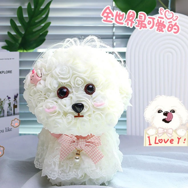 🆕新品上架【梨花瑪雅】🐩🐩超級口愛😍手作永生花馬爾濟斯小狗花束暖燈緞帶透明禮盒 閨蜜禮物，情人禮物(製作期約1周)