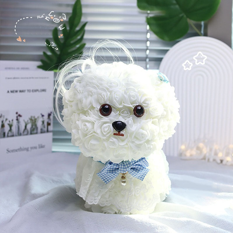 🆕新品上架【梨花瑪雅】🐩🐩超級口愛😍手作永生花馬爾濟斯小狗花束暖燈緞帶透明禮盒 閨蜜禮物，情人禮物(製作期約1周)