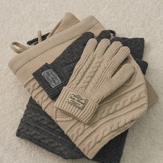 ✈️【梨花娘】韓國BAILEY❄️北歐暖嶼連帽圍脖針織親膚保暖手套親密寵物同款(2色)