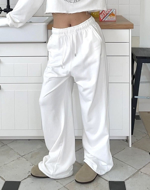 무아무아 로고 자수 라인 와이드 레그 엘라스틱 밴드 코튼 팬츠