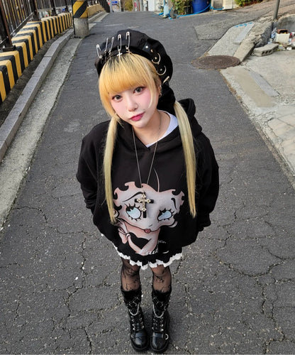 💜新品上架【梨花娘】💖韓國熱賣 Betty Boop 女王圖像連帽上衣(M~XL)