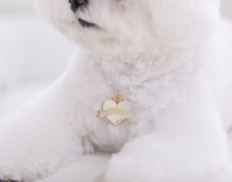 新品上架【梨花娘】💖韓國品牌 PETTISTA｜In My Heart  Swarovski 訂製珍珠寵物水晶項鍊(5色)含專屬客製刻字服務