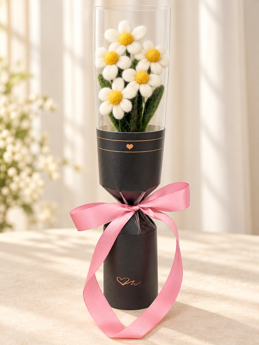 新品上架【梨花娘】🌼 LIHUA MAYA｜暖陽小雛菊・高級純羊毛手作花｜花梗可彎曲・五朵組