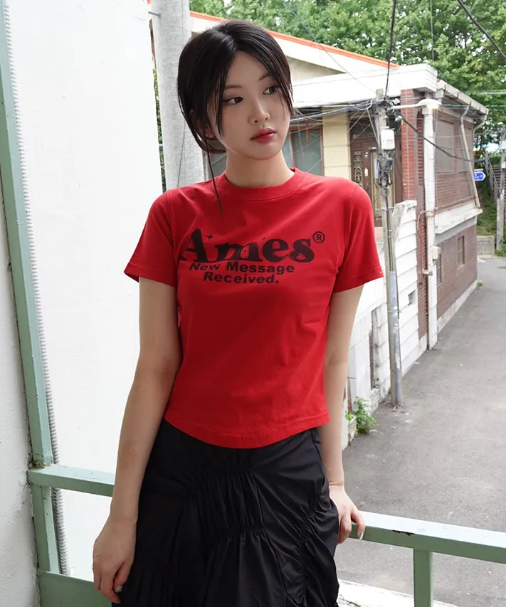 💖韓國暢銷品牌AMES-WORLDWIDE🆕新品上架 美式復古修身圓弧下擺短版 T-shirt(5色)