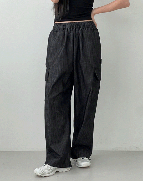 Muahmuah 루즈핏 작업복 라지 포켓 엘라스틱 밴드 코튼 청바지