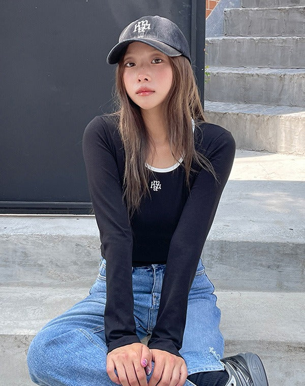 韓國 muahmuah 刺繡LOGO 圓領 配色 長袖T恤  (現貨+預購)