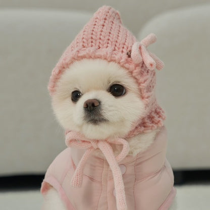 💕【梨花娘】韓國BAILEY❄️北歐雪夜針織保暖蝴蝶結安全別針綁帶寵物保暖帽(5色)