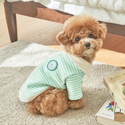 韓國新品上架【梨花娘】🐾BAILEY 🐶秋冬新品 條紋翻領柔棉立體徽章刺繡寵物服飾(3色)