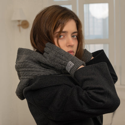 ✈️【梨花娘】韓國BAILEY❄️北歐暖嶼連帽圍脖針織親膚保暖手套親密寵物同款(2色)