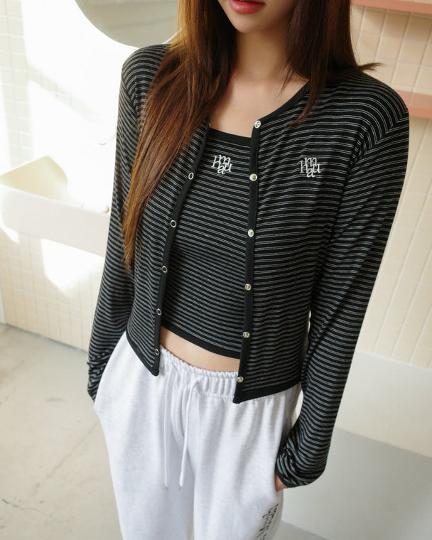 💖韓國暢銷品牌MUAHMUAH 💕新品上市 撞色細條紋小可愛兩件式罩衫上衣(4色)