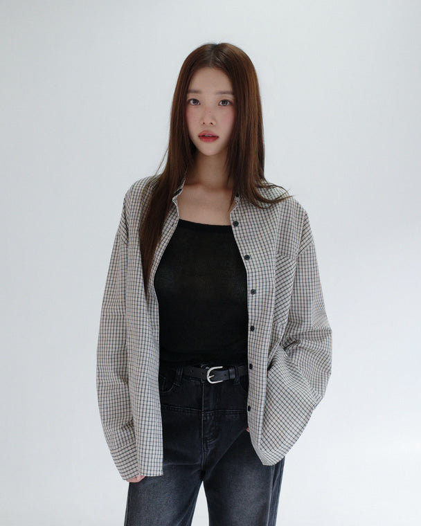 💖韓國暢銷品牌MUAHMUAH 💕新品上市 男友風休閒寬鬆細格紋襯衫(2色)